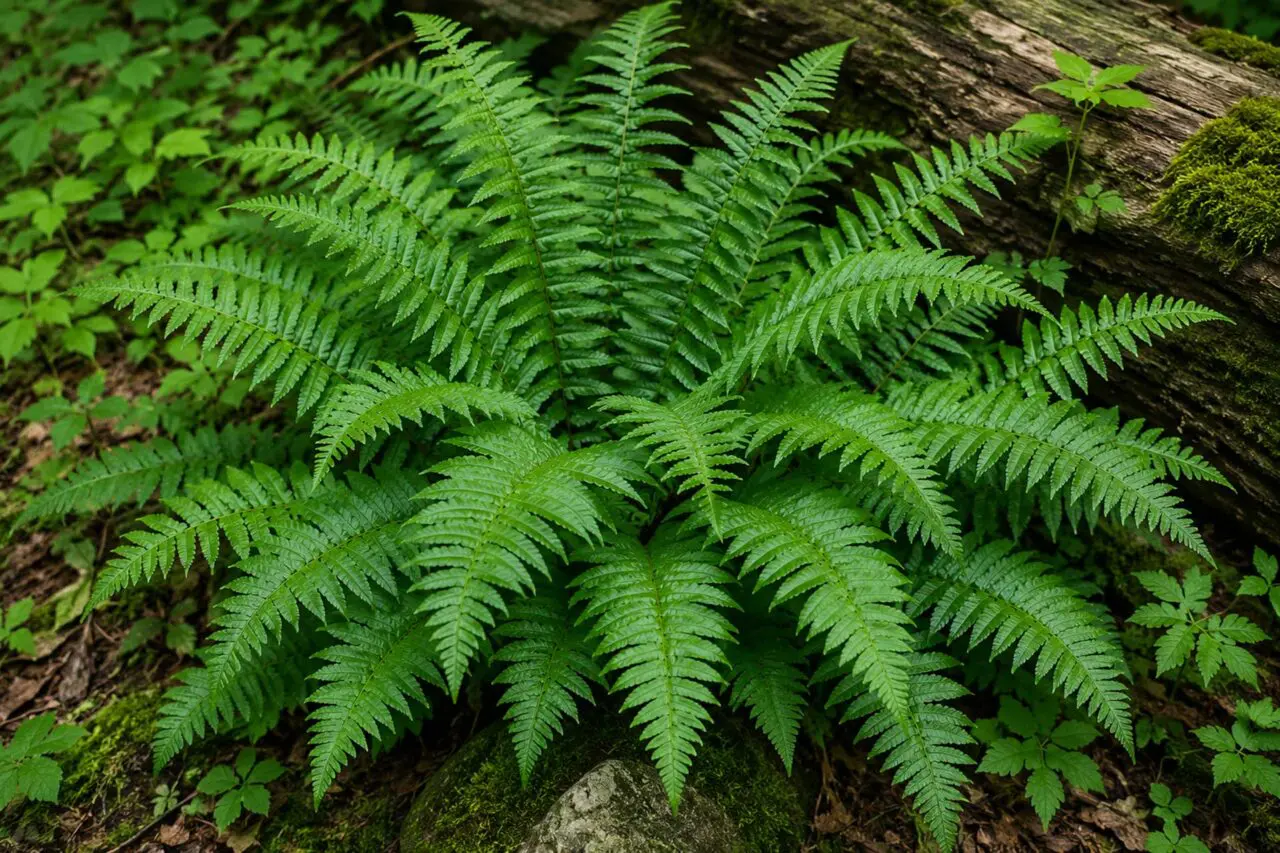 Christmas Fern (Polystichum acrostichoides) is a durable native evergreen fern that provides year-round texture, stabilizes shaded slopes, and thrives in woodland gardens throughout New England.