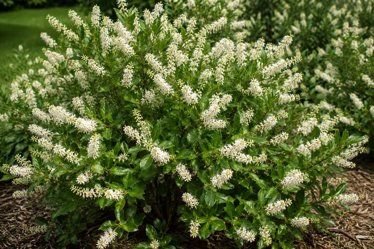 Summersweet (Clethra alnifolia) is a fragrant native shrub that attracts pollinators and thrives in moist soils, making it ideal for rain gardens and naturalized landscapes.