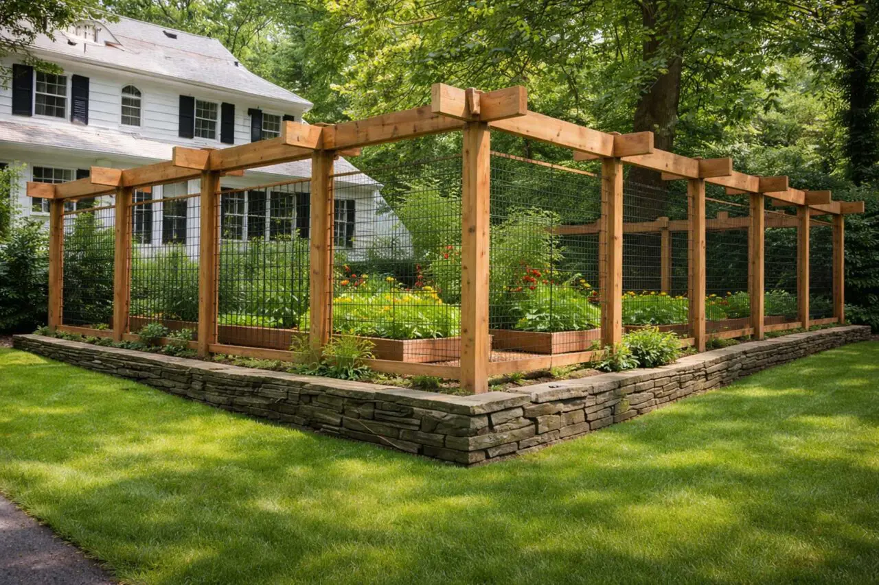 A fully enclosed garden fence creates a physical barrier that prevents deer from reaching vegetables and ornamental plants, one of the most reliable ways to protect landscapes in areas with heavy deer pressure.