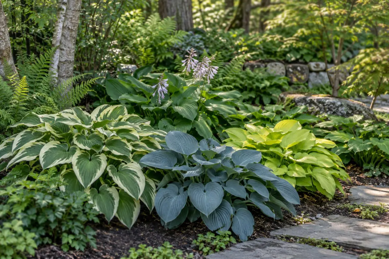 Hostas in a Layered Shade Garden