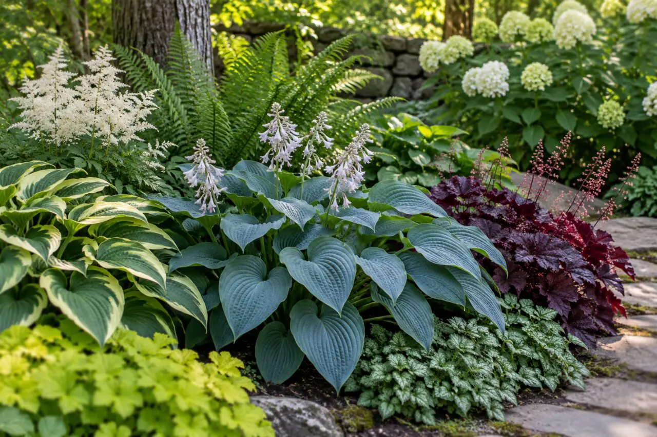 Hosta Companion Planting for Contrast