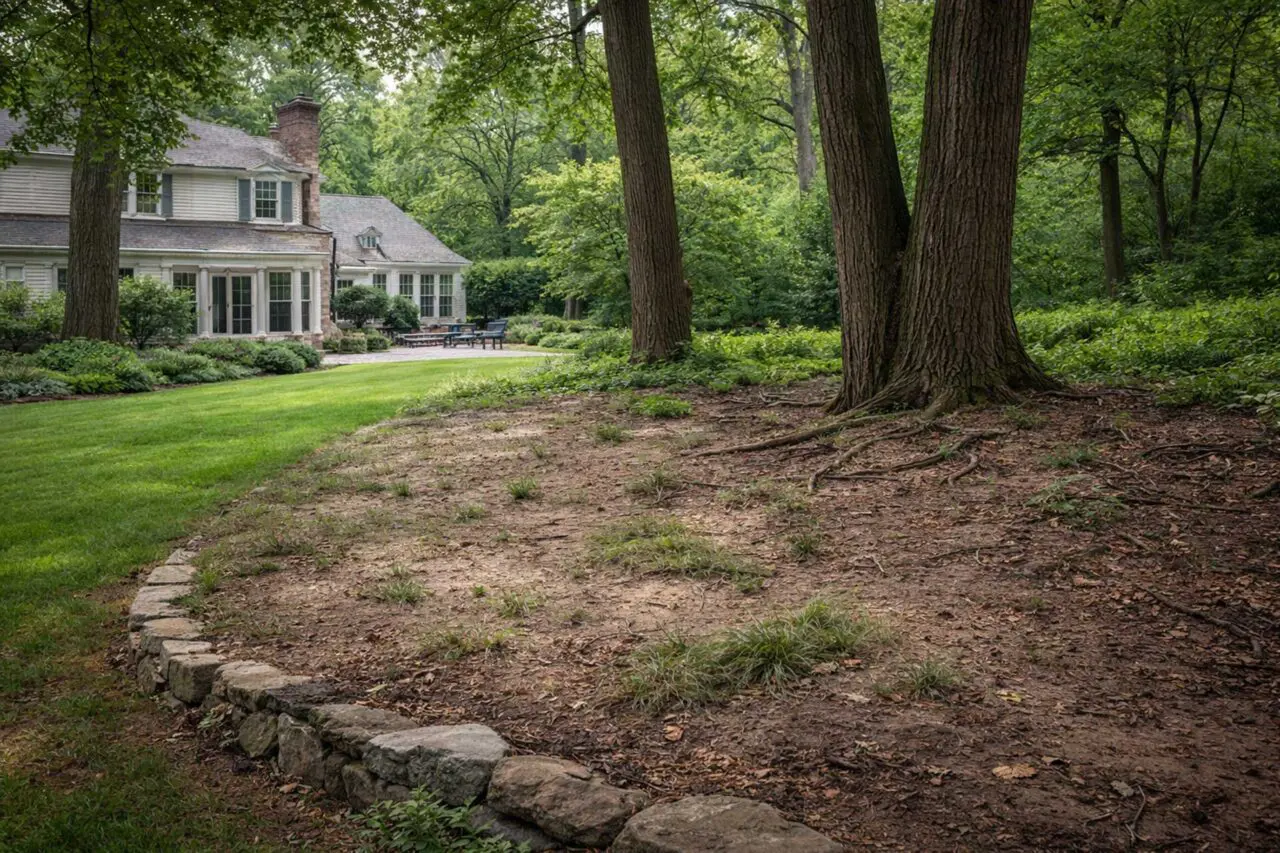 Dry shade under mature trees is a common challenge in Boston-area landscapes, where native ground covers can help replace struggling lawn and improve the look of hard-to-plant spaces.