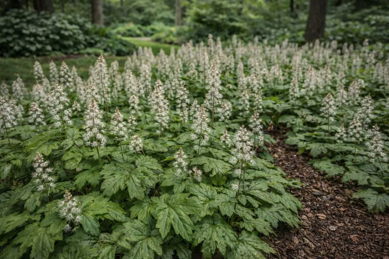 Foamflower is a native ground cover that brings soft spring bloom and spreading foliage to shady Boston-area gardens.