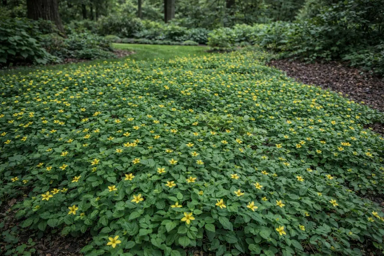 Green and gold is a low-growing native ground cover prized for bright yellow flowers and reliable coverage in shaded New England landscapes.