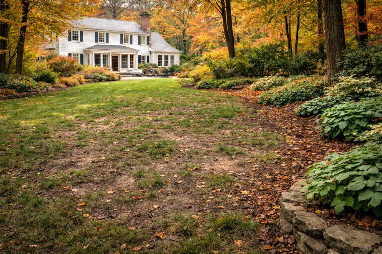 Patchy lawn in a low-traffic shady area is a frequent issue on Boston-area properties, especially beneath mature trees where native ground covers can offer a more durable, attractive solution.
