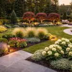 Grouped plantings in threes create a natural sense of balance and visual flow, guiding the eye through this thoughtfully designed landscape.