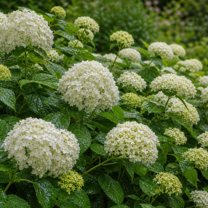 Smooth hydrangeas: White smooth hydrangeas (Hydrangea arborescens), including cultivars related to ‘Annabelle,’ produce their flowers on new wood.