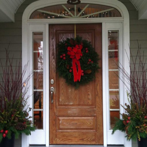 holiday - wreath, red bow, door, christmas