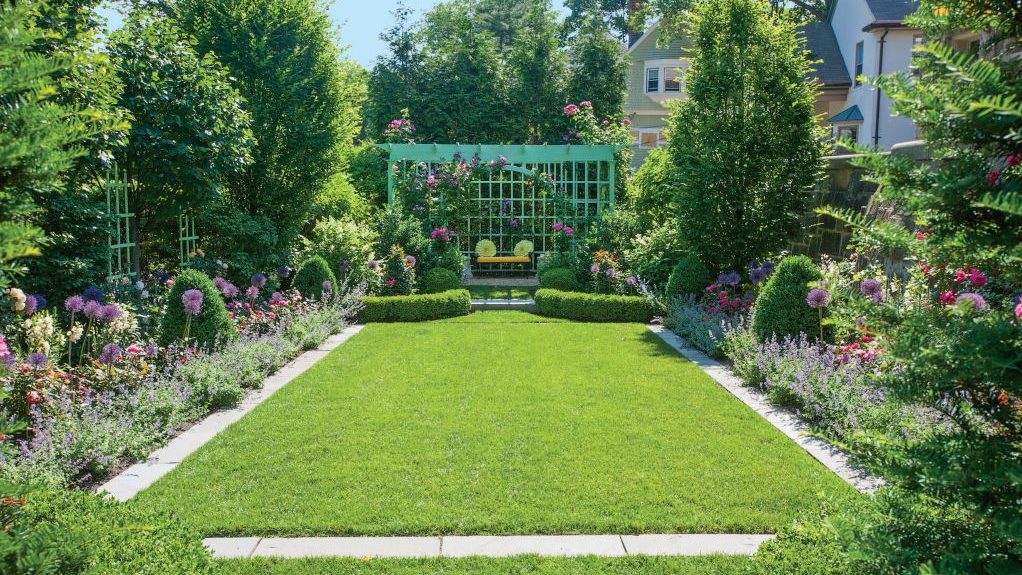an urban garden in Brookline, Massachusetts