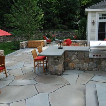 hardscapes - stone patio outdoor grill, irregular bluestone