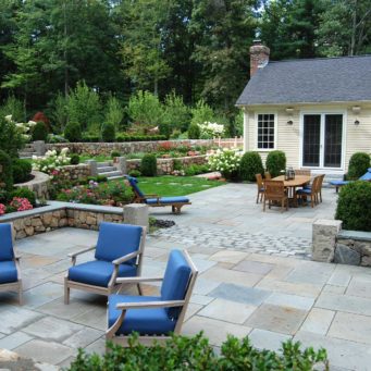hardscapes - dover, backyard patio, fireplace, bluestone, cobble, antique granite