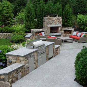 hardscapes - backyard outdoor grill, stone wall, fireplace