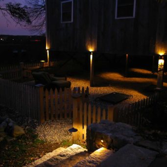 lighting - wayland, barn lighting with stone steps