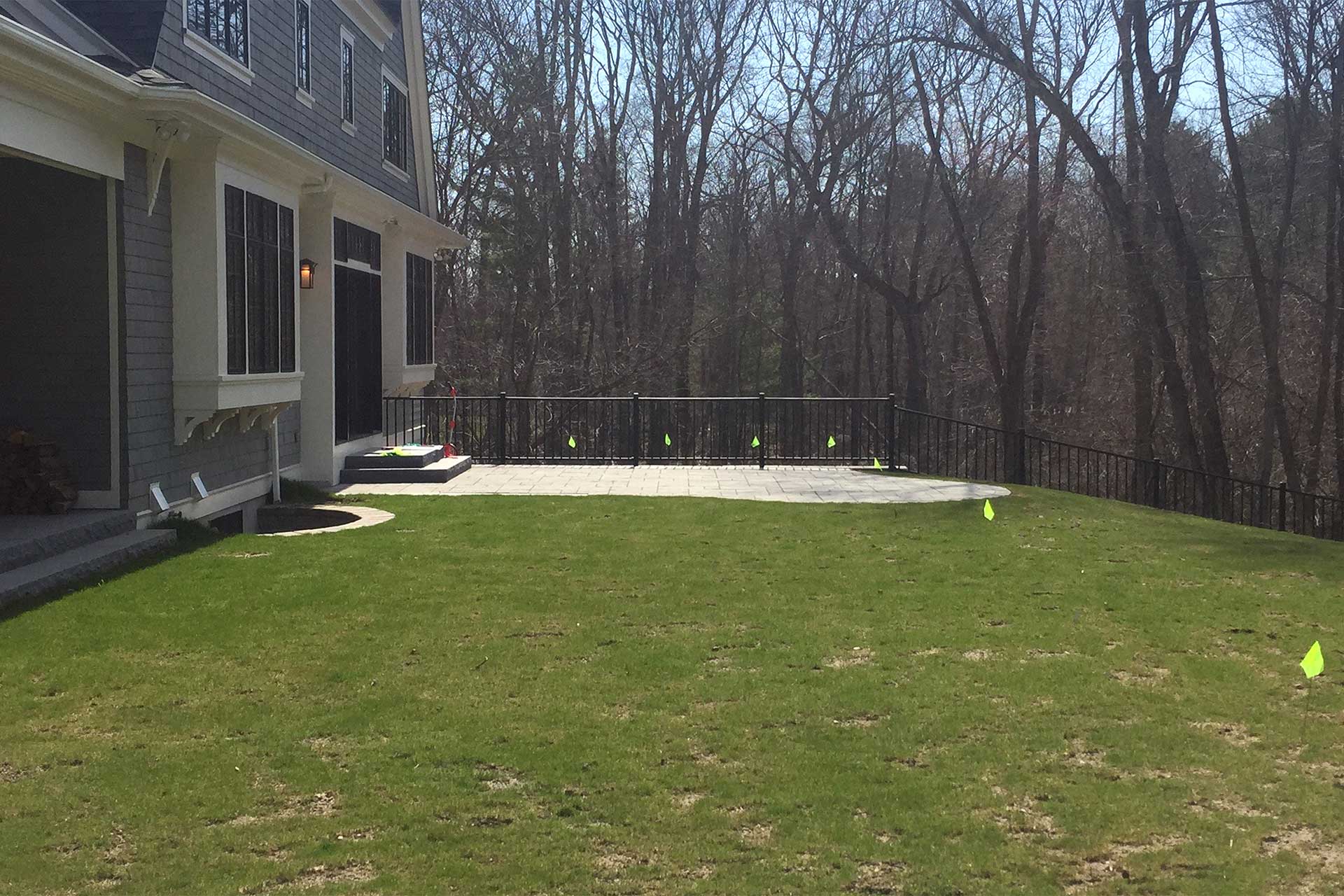 Weston stone patio and gardens before